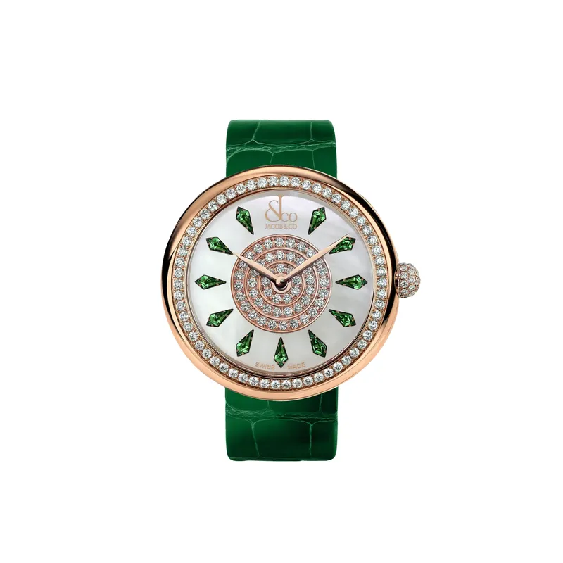 Montre Jacob & Co Brilliant One Row, Or rose, diamants et tsavorites - JACOB & CO