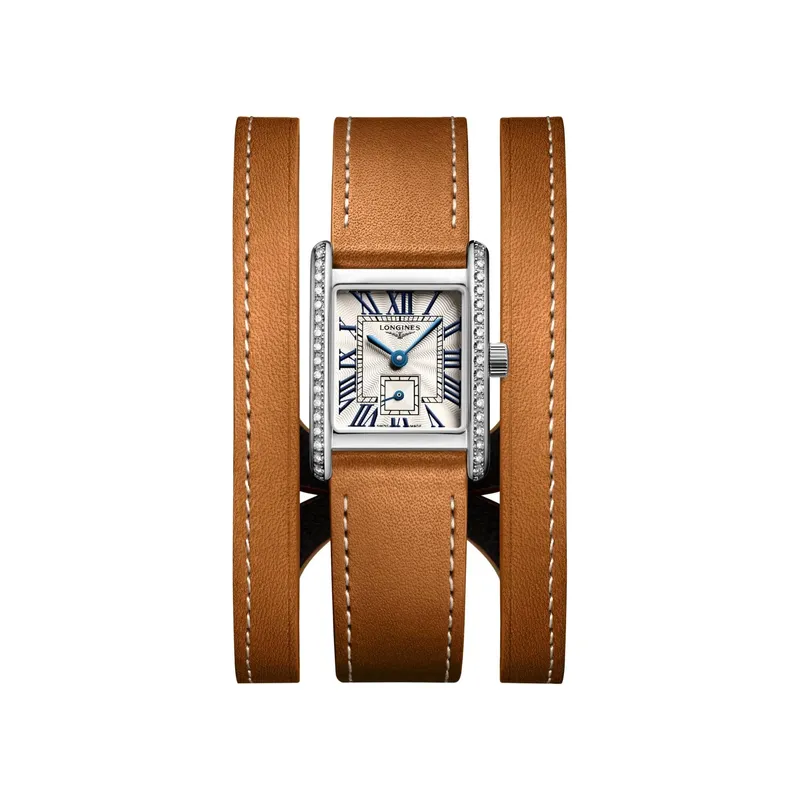Montre Longines Mini DolceVita Sertie Diamants Bracelet Cuir Brun - LONGINES