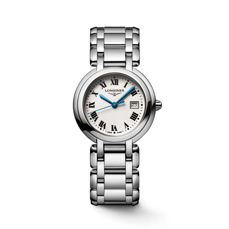 Montre Longines PrimaLuna, bracelet acier, cadran argenté chiffres romains - LONGINES