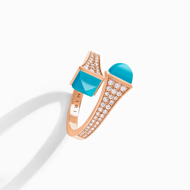 Bague Marli New York Cleo en Or Rose avec Diamants et Turquoises - MARLI NEW YORK