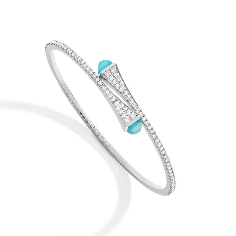 Bracelet Marli New York Cleo en Or blanc avec Calcédoine Bleu Mer - MARLI NEW YORK