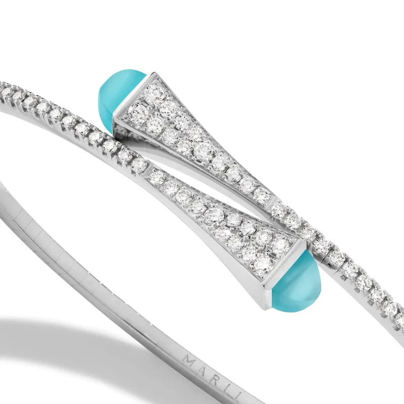 Bracelet Marli New York Cleo en Or blanc avec Calcédoine Bleu Mer - MARLI NEW YORK