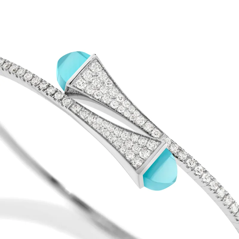 Bracelet Marli New York Cleo Midi en Or blanc avec Calcédoine Bleu Mer - MARLI NEW YORK