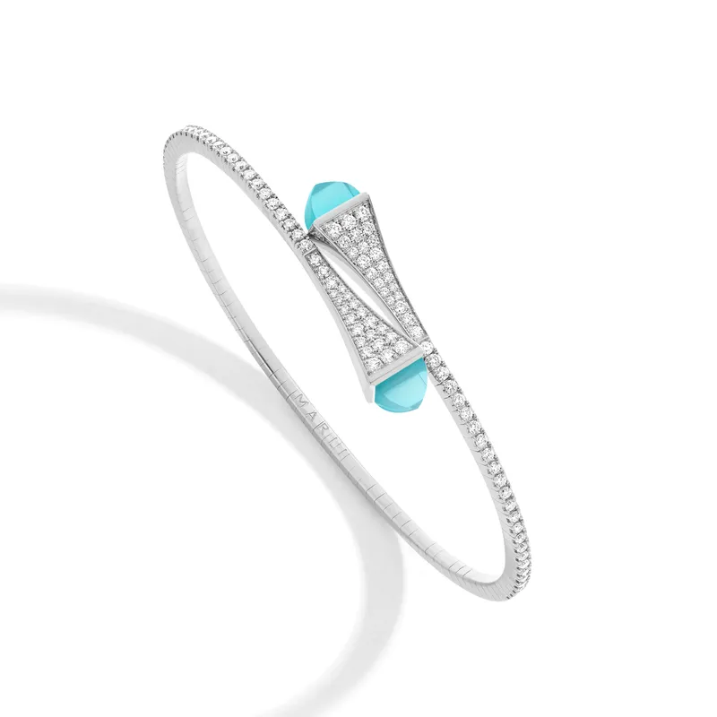 Bracelet Marli New York Cleo Midi en Or blanc avec Calcédoine Bleu Mer - MARLI NEW YORK