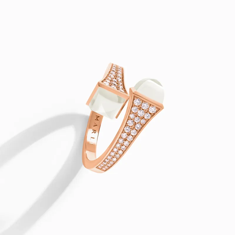 Bague Midi Marli New York Diamant Cléo en Or rose avec Pierre de Lune Blanche - MARLI NEW YORK