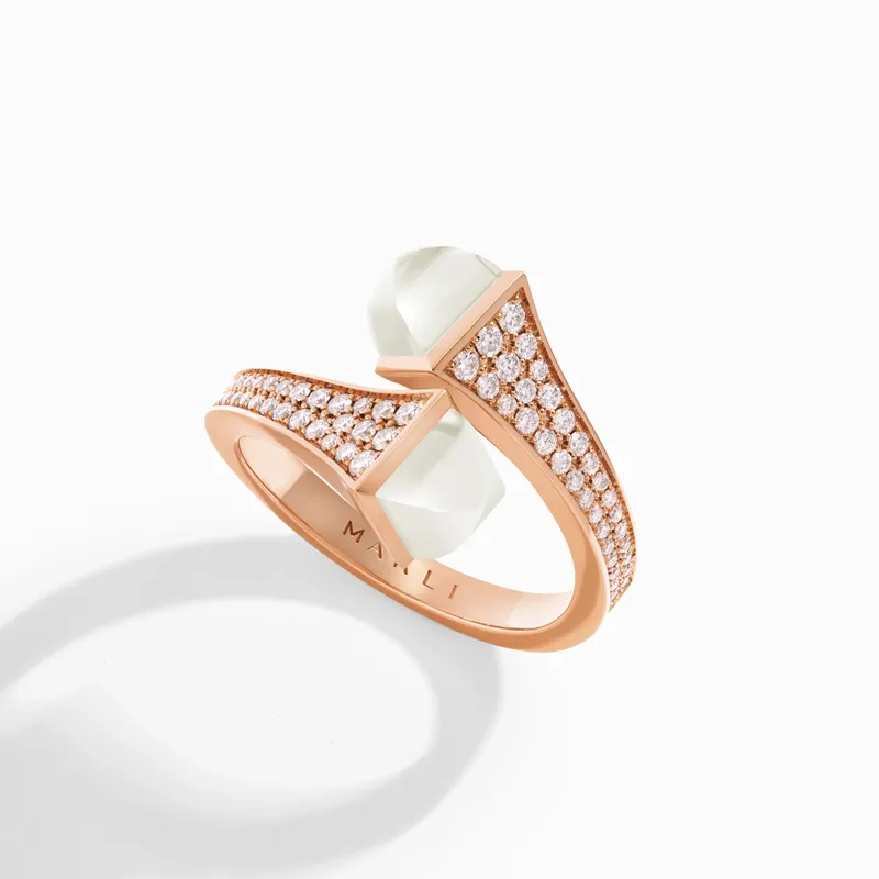 Bague Midi Marli New York Diamant Cléo en Or rose avec Pierre de Lune Blanche - MARLI NEW YORK