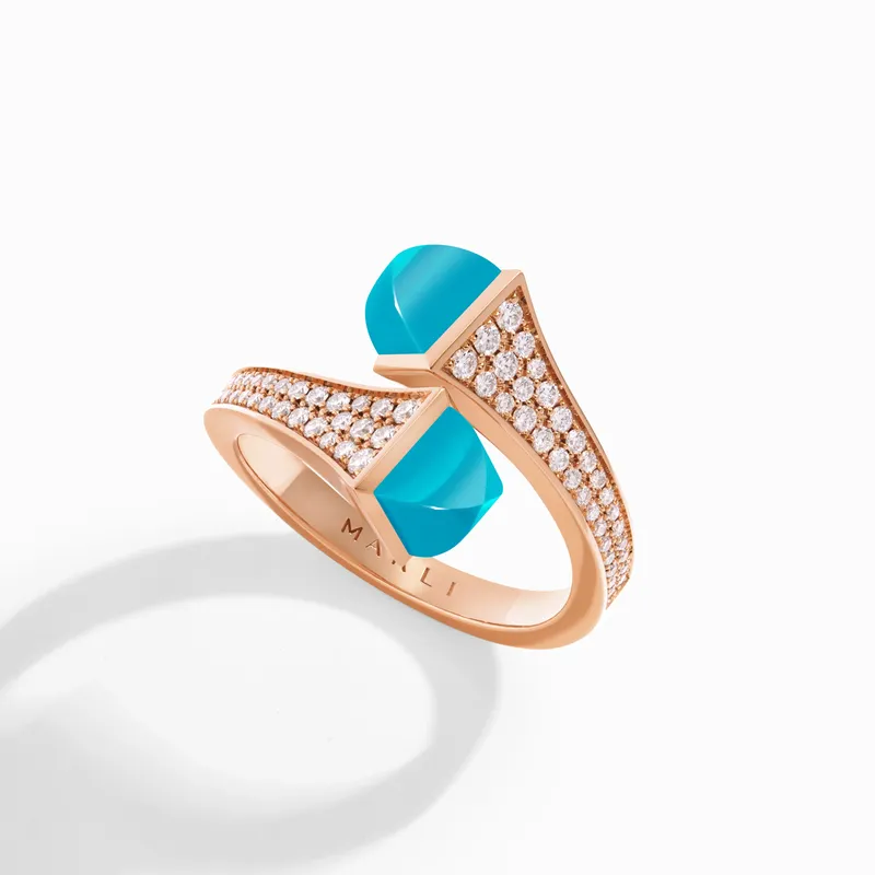 Bague Midi Marli New York Diamant Cléo en Or rose avec Turquoise - MARLI NEW YORK