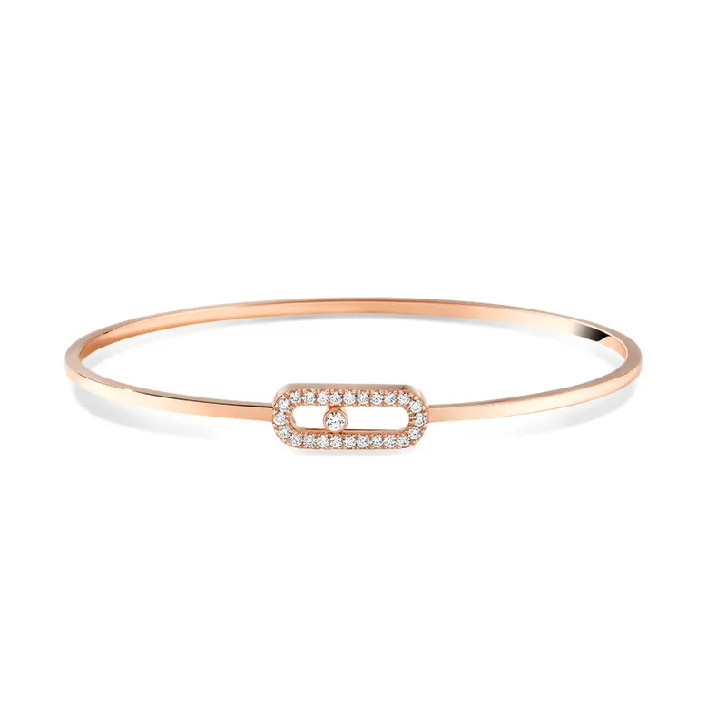 Bracelet Jonc Flex Move Uno Pavé en Or Rose et Diamant XS - MESSIKA