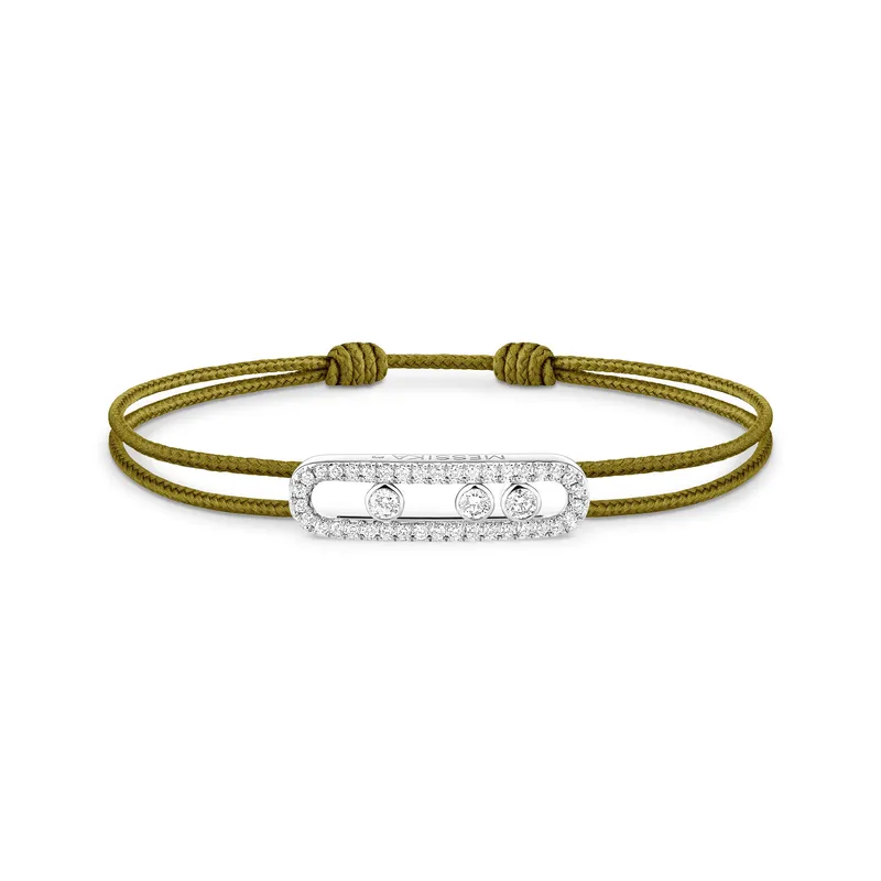 Bracelet Cordon Messika Care(s) Pavé Diamant Kaki en Or Blanc - MESSIKA