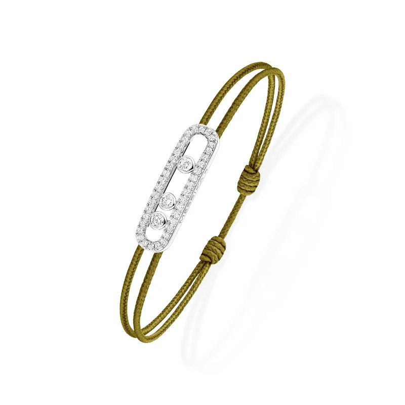 Bracelet Cordon Messika Care(s) Pavé Diamant Kaki en Or Blanc - MESSIKA