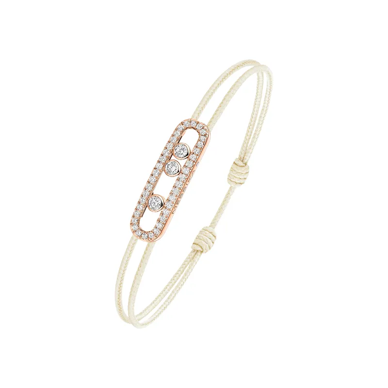Bracelet Cordon Messika Care(s) Pavé Diamant Crème en Or Rose - MESSIKA