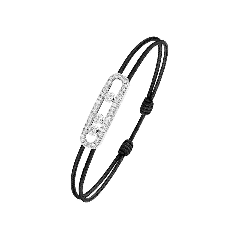 Bracelet Cordon Messika Care(s) Pavé Diamant Noir en Or Blanc - MESSIKA
