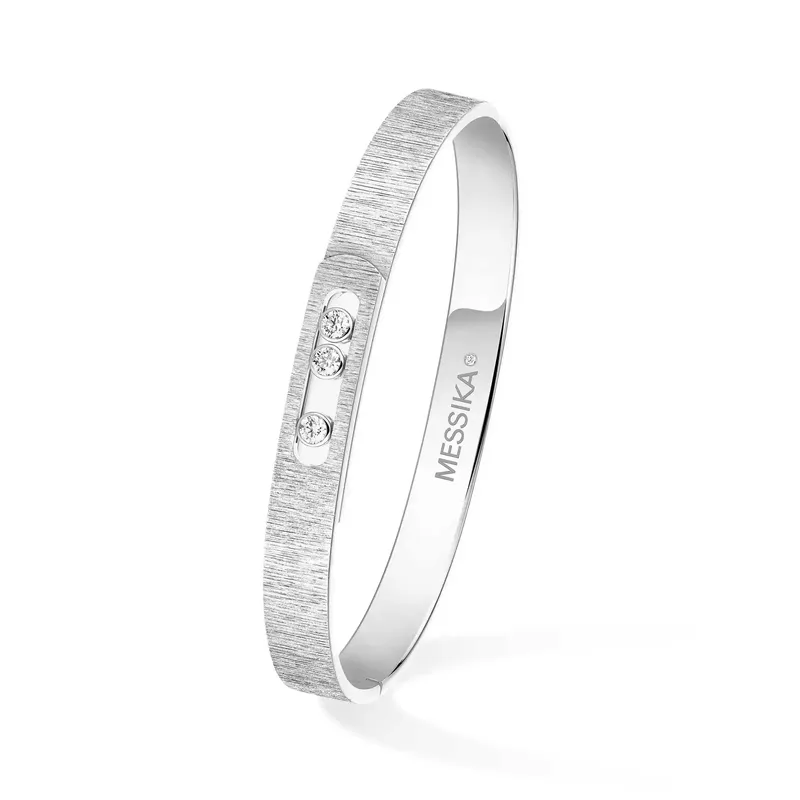 Bracelet Jonc Messika Diamant Semi-Pavé en Or Blanc Ciselé Move Noa - MESSIKA