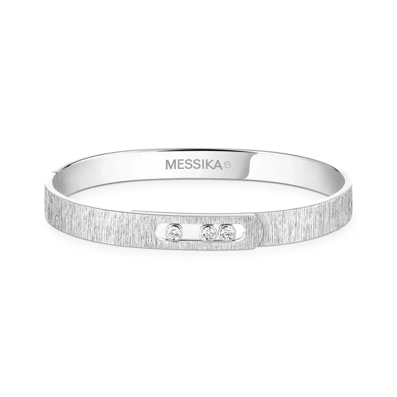 Bracelet Jonc Messika Diamant Semi-Pavé en Or Blanc Ciselé Move Noa - MESSIKA