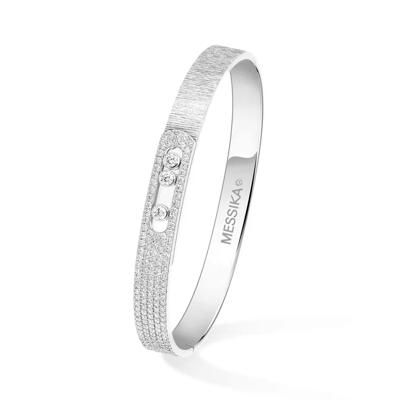 Bracelet Jonc Messika Diamant Semi-Pavé en Or Blanc Ciselé Move Noa - MESSIKA