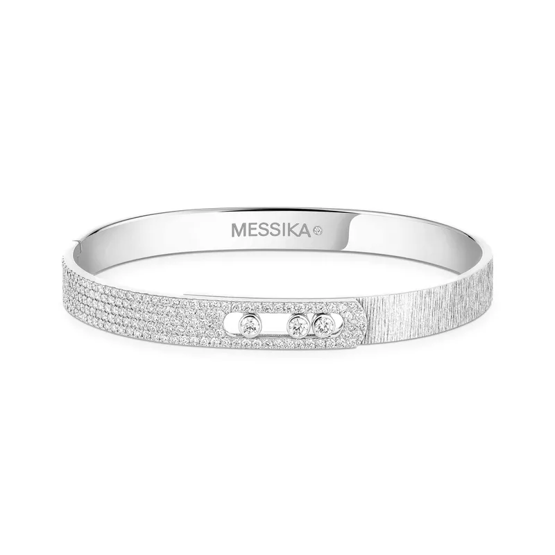 Bracelet Jonc Messika Diamant Semi-Pavé en Or Blanc Ciselé Move Noa - MESSIKA