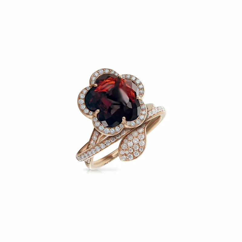Bague Pasquale Bruni Je t'aime en or rose, grenat, diamants bruns et blancs - PASQUALE BRUNI