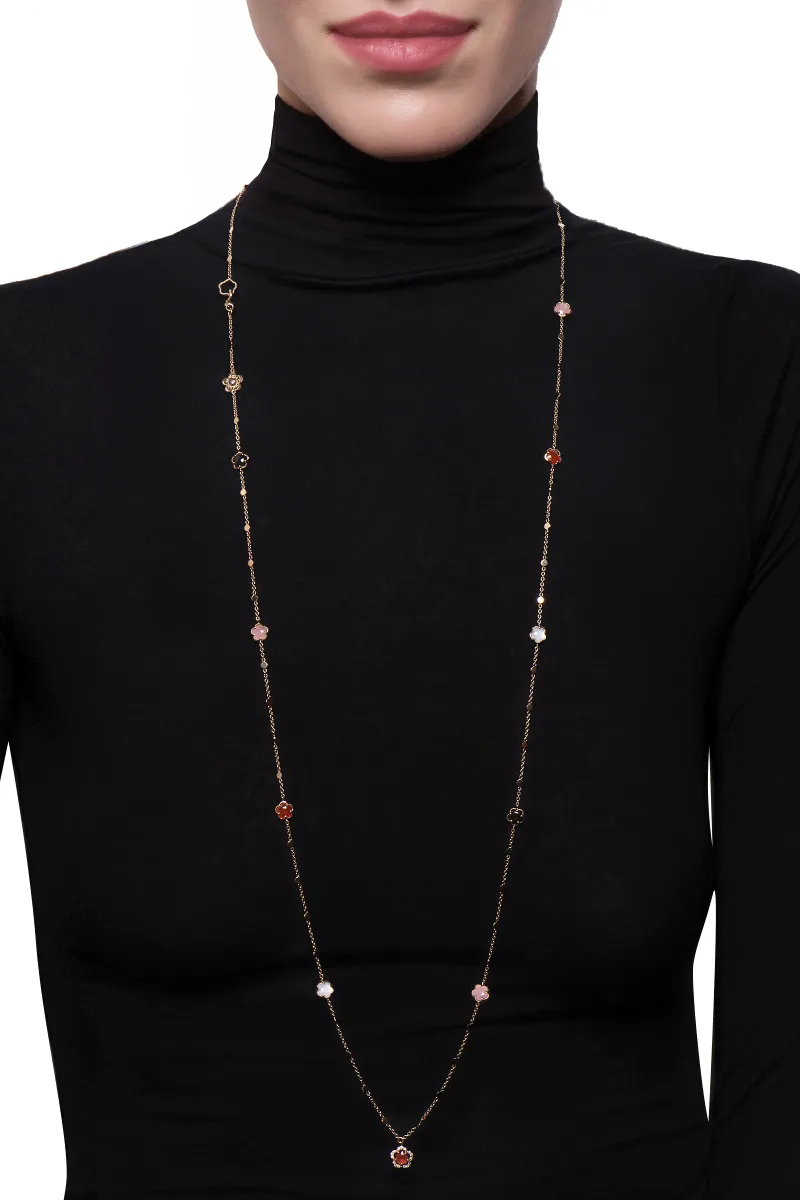 Sautoir Pasquale Bruni Figlia Dei Fiori en Or Rose avec Pierres de la Terre et Diamants - PASQUALE BRUNI
