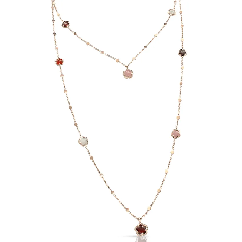 Sautoir Pasquale Bruni Figlia Dei Fiori en Or Rose avec Pierres de la Terre et Diamants - PASQUALE BRUNI