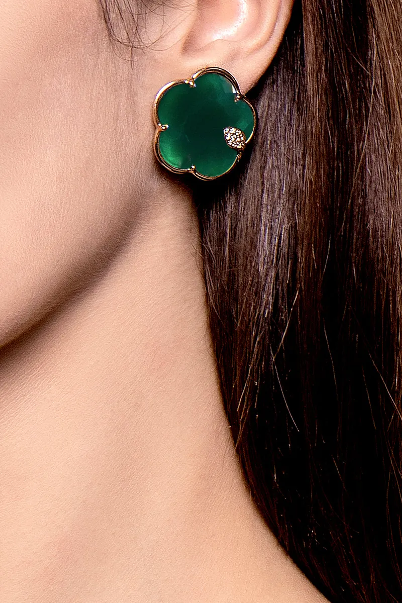 Boucles d'oreilles Pasquale Bruni Ton Joli en Or Rose avec Agate Verte et Diamants - PASQUALE BRUNI