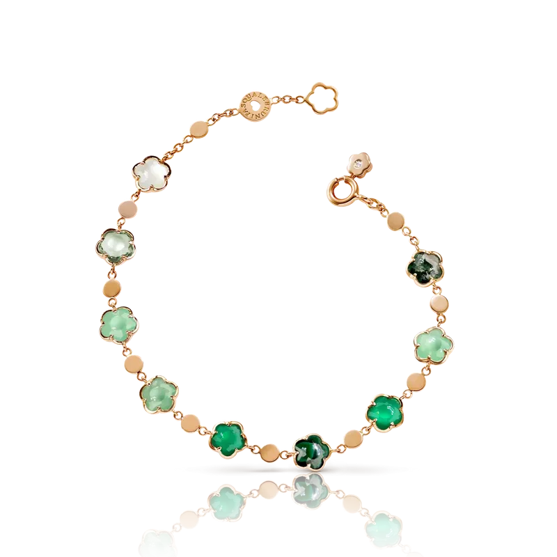 Bracelet FIGLIA DEI FIORI Agate verte, Pierre de lune blanche, Malachite, Chrysoprase, Prasiolite, Aventurine verte, Agate mousse et Diamant - PASQUALE BRUNI