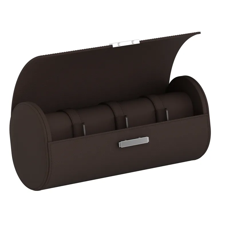 Etui pour montres POCHETTE 4 en cuir marron chocolat - SCATOLA DEL TEMPO