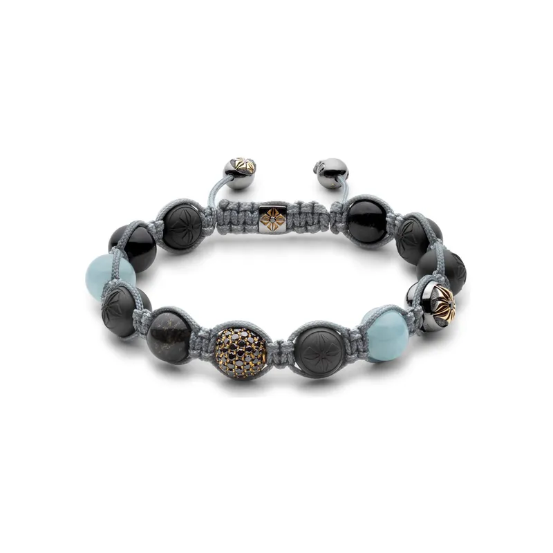 Bracelet Shamballa Jewels en or jaune, diamants noirs, saphirs et aigue-marine - SHAMBALLA JEWELS