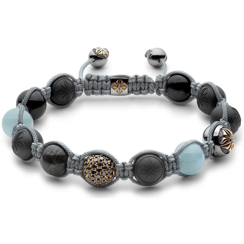 Bracelet Shamballa Jewels en or jaune, diamants noirs, saphirs et aigue-marine - SHAMBALLA JEWELS