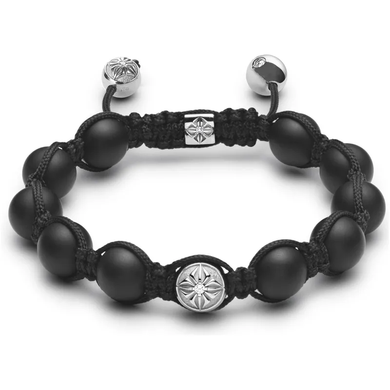 Bracelet Shamballa Jewels en or blanc, céramique, diamants et onyx - SHAMBALLA JEWELS
