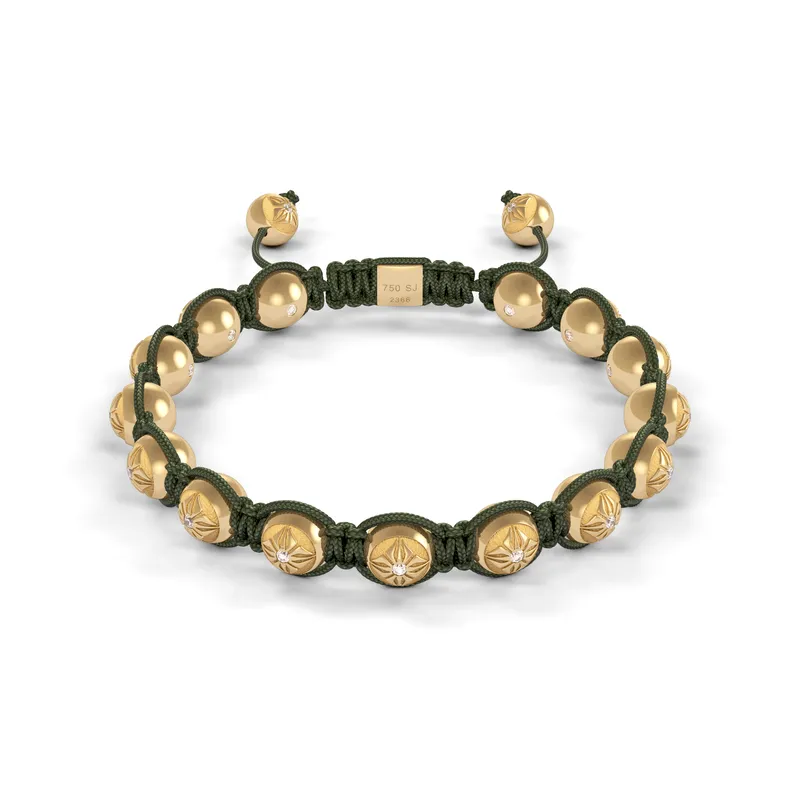 Bracelet BEADED BRAIDED 8mm cordon vert olive XL - SHAMBALLA JEWELS