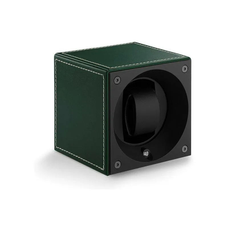 Remontoir pour montre automatique SwissKubik Masterbox en cuir vert et surpiqûres blanches - SWISS KUBIK