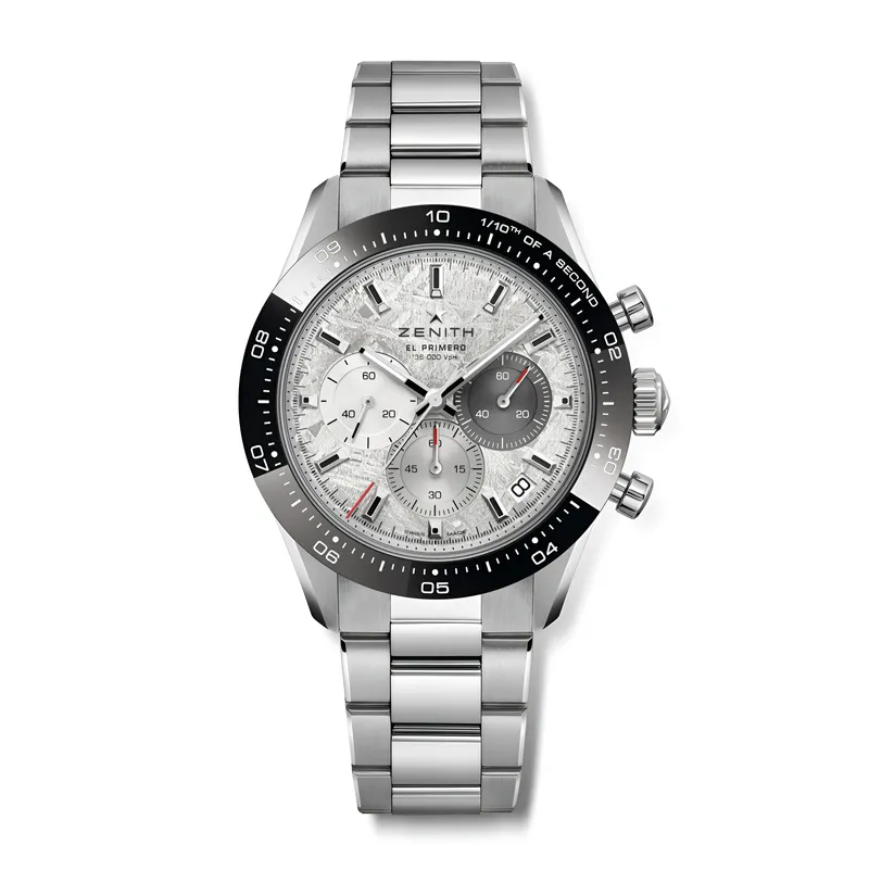 Montre CHRONOMASTER SPORT lunette céramique noire, Bracelet acier, Cadran météorite avec 3 compteurs de couleurs - ZENITH