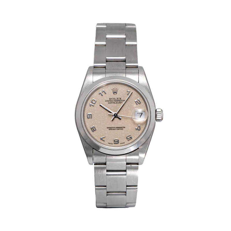 Datejust en acier, cadran Rolex beige, lunette lisse, bracelet oyster acier
