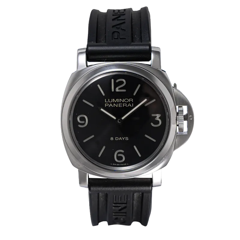 Luminor 8 Days en acier, cadran noir, bracelet cuir BA acier