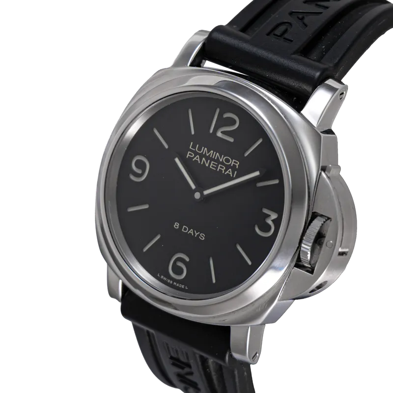 Luminor 8 Days en acier, cadran noir, bracelet cuir BA acier – vue 2