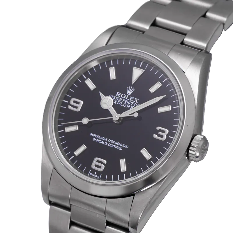 Explorer 36mm en acier, cadran noir, lunette lisse, bracelet Oyster acier – vue 2