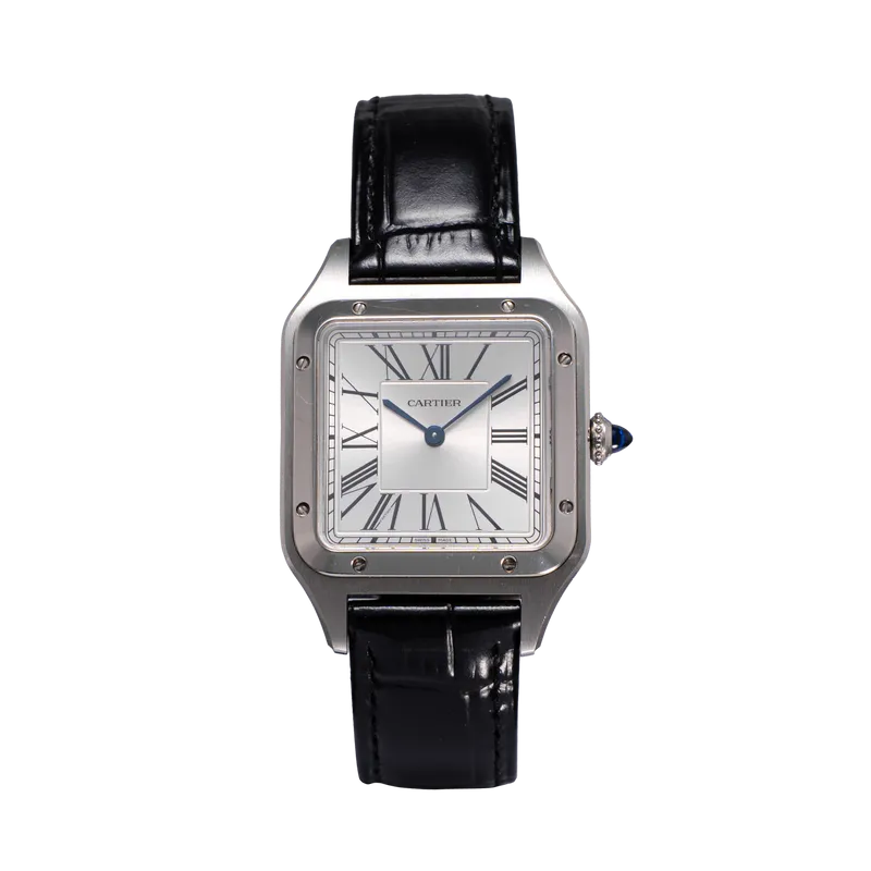 Santos Dumont en acier, cadran Silver, bracelet cuir BA acier