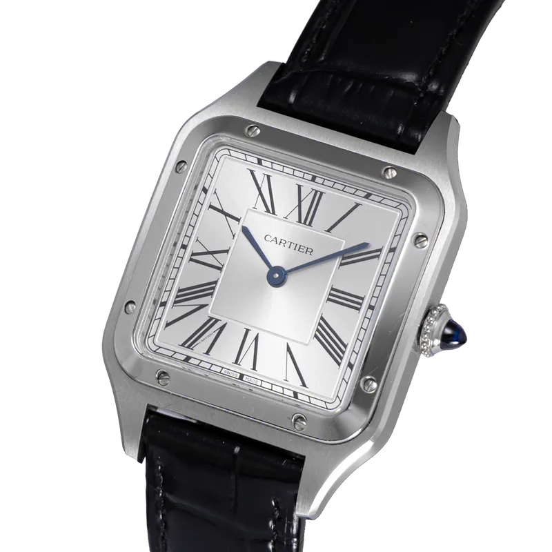 Santos Dumont en acier, cadran Silver, bracelet cuir BA acier – vue 2