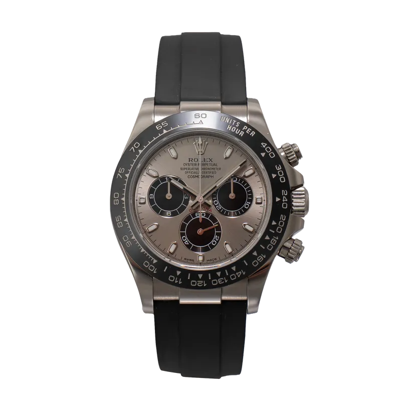 Daytona Oysterflex 40mm en or gris, cadran gris sous compteurs noirs, bracelet Oysterflex caoutchouc BD or gris