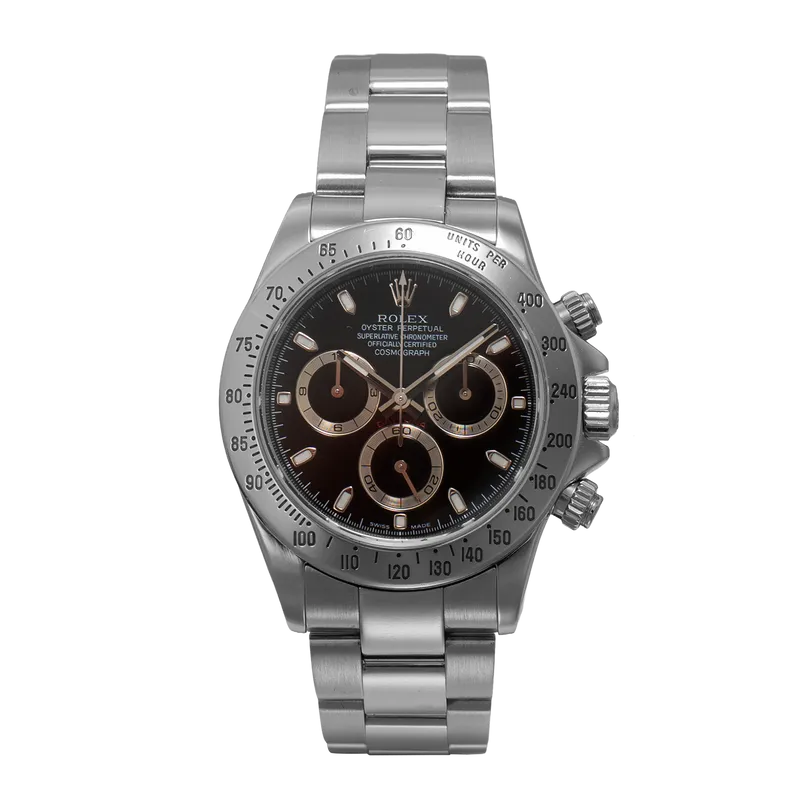 Daytona 40mm en acier, cadran noir lunette acier, bracelet acier