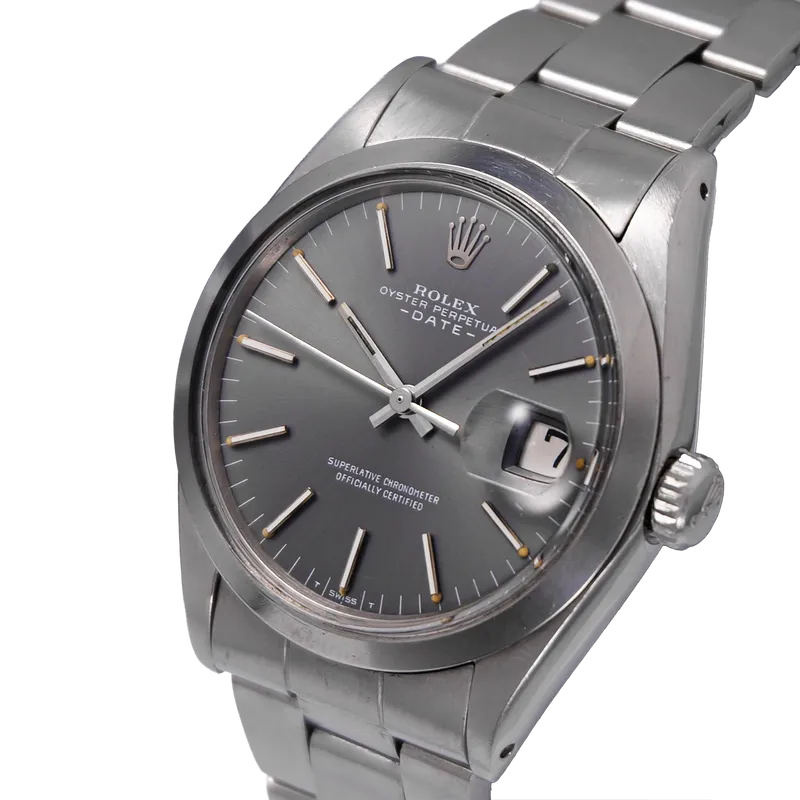 Oyster Perpetual Date 34mm en acier, cadran gris, lunette lisse, bracelet oyster acier – vue 2