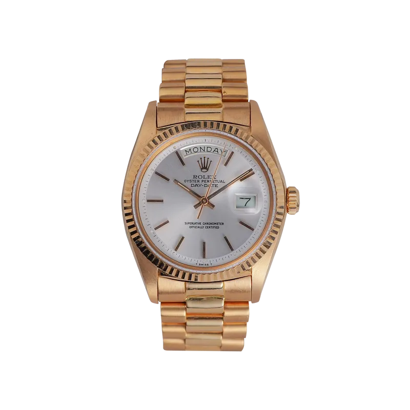 Oyster Perpetual Day-Date en or rose 36mm, cadran clair, lunette cannelée, bracelet président or rose