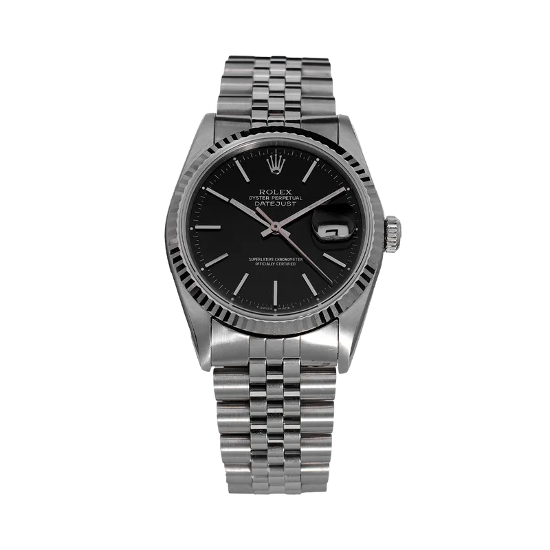 Oyster Perpetuel Datejust 36mm en acier, cadran noir, lunette cannelée, bracelet jubilé acier