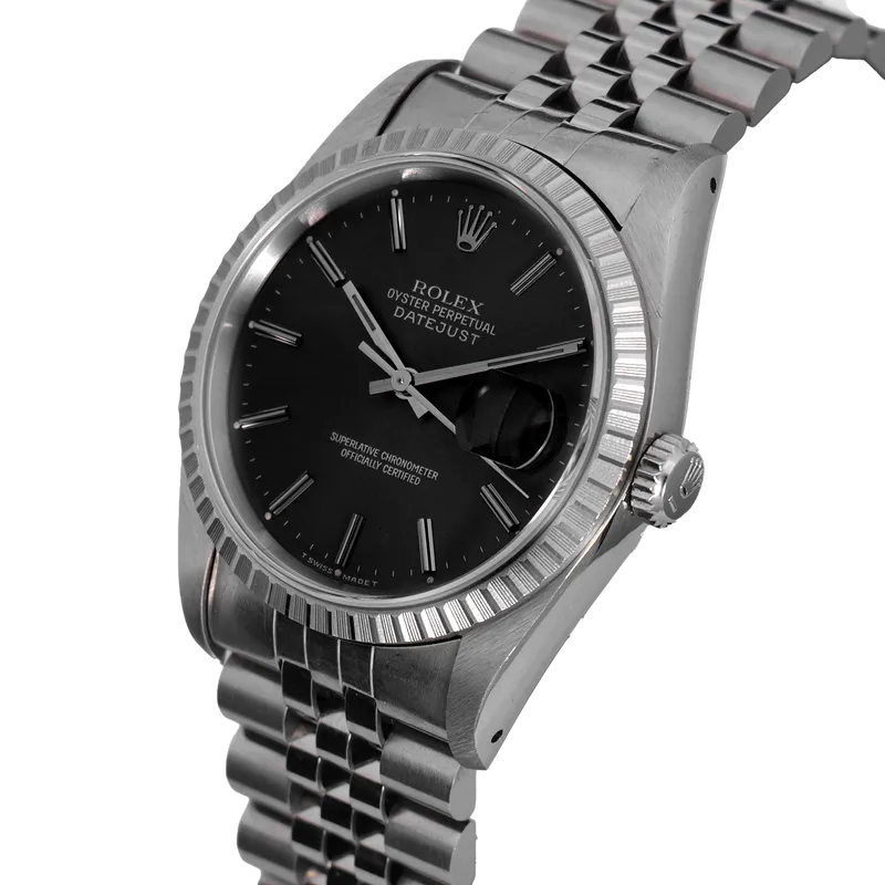 Oyster Perpetuel Datejust 36mm en acier, cadran noir, lunette cannelée, bracelet jubilé acier – vue 2