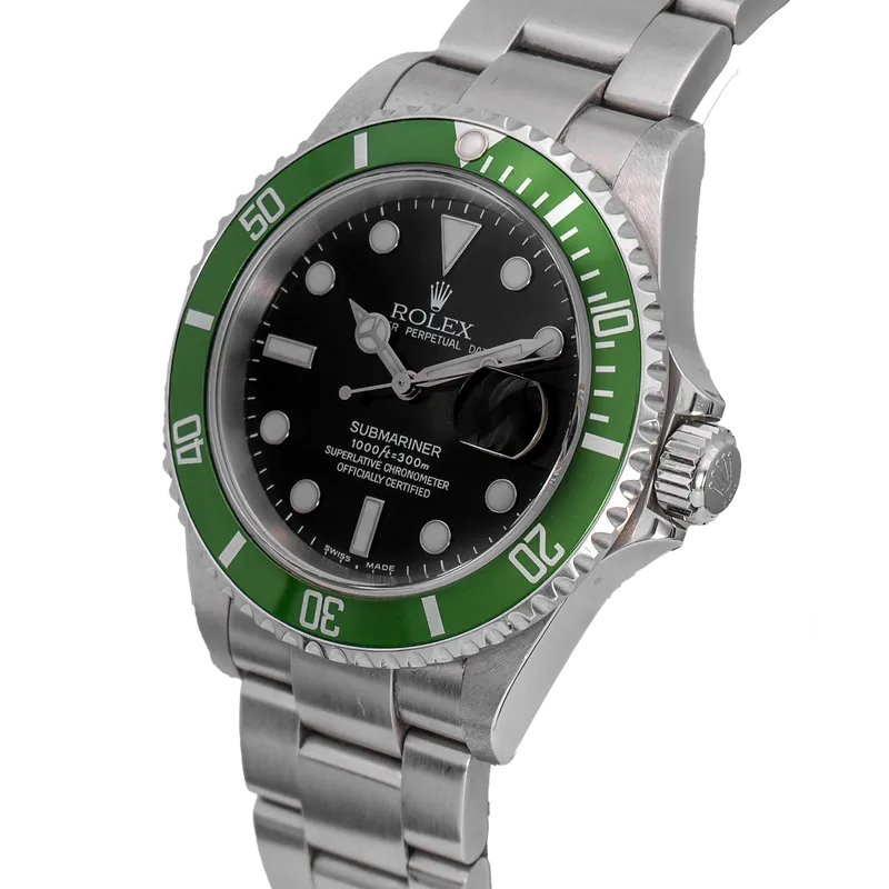 Submariner KERMITT 40mm en acier, lunette verte, cadran noir, bracelet oyster acier.  – vue 2