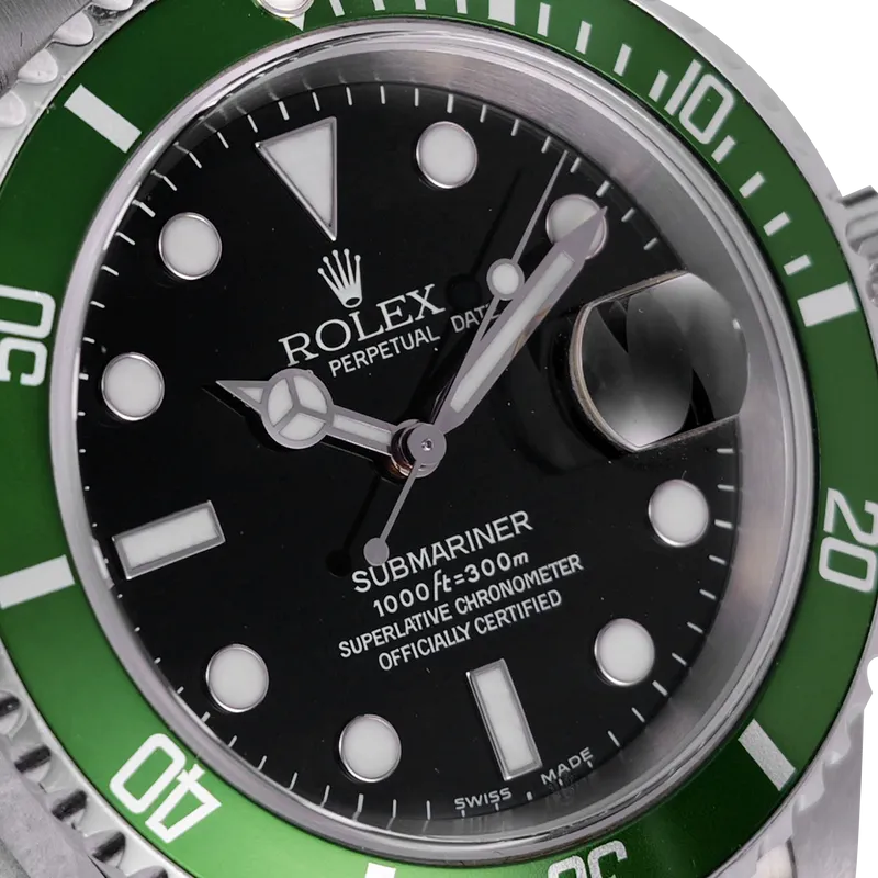 Submariner KERMITT 40mm en acier, lunette verte, cadran noir, bracelet oyster acier.  — 16610LV - vue 3
