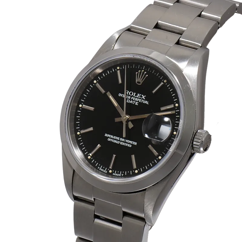 Oyster Perpetual Date en acier, cadran noir, lunette lisse, bracelet oyster acier – vue 2