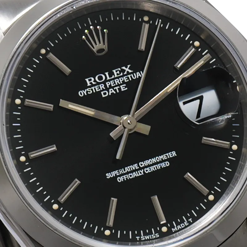 Oyster Perpetual Date en acier, cadran noir, lunette lisse, bracelet oyster acier — 15200 - vue 3