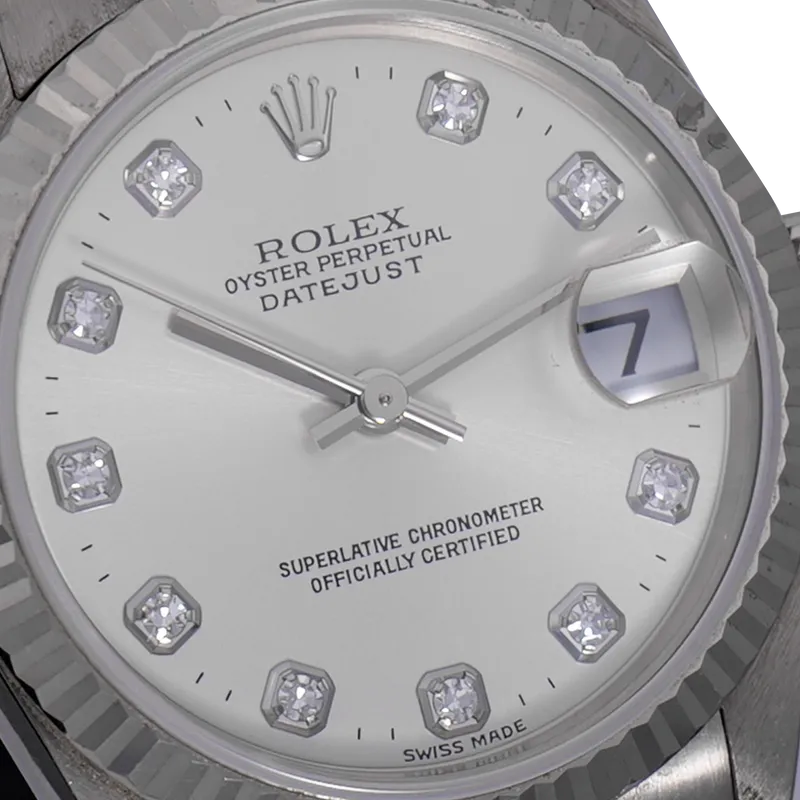 Datejust 31mm en or blanc, cadran silver index diamants, lunette cannelée, bracelet président or blanc — 78279 - vue 3