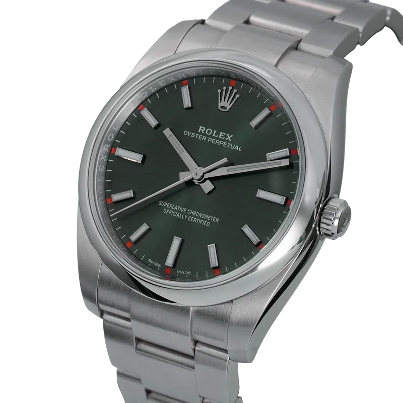 Oyster Perpetual 34mm en acier, cadran vert soleillé, lunette lisse, bracelet oyster acier – vue 2
